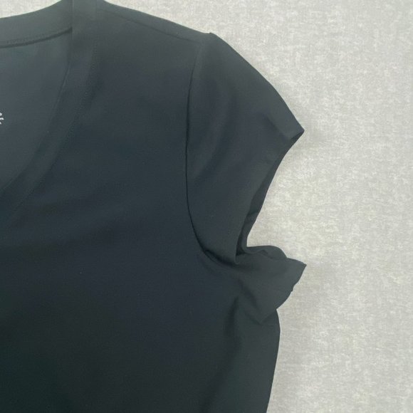 LL Bean Fitness Dress XL Black V Neck Short Sleeves Stretch Fitted Zipper Pocket - Picture 7 of 16